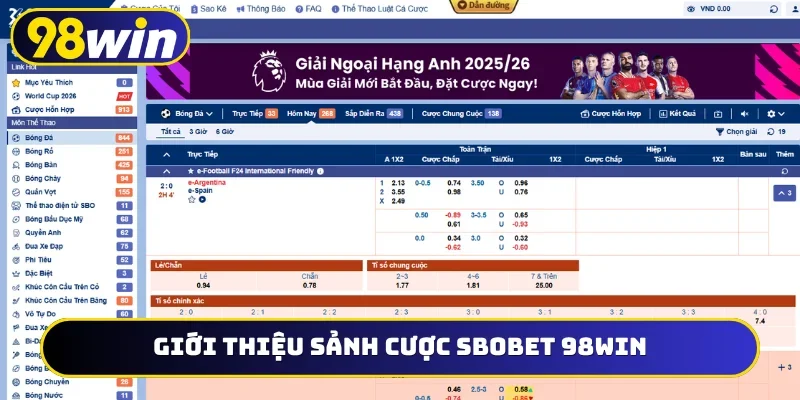 Giới thiệu sảnh cược SBOBET 98WIN